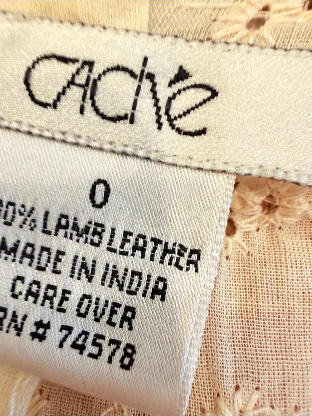 CACHE COUTURE BEAUTIFUL CAMEL TEXTURED WESTERN FLAIR LAMB LEATHER JACKET sz 0